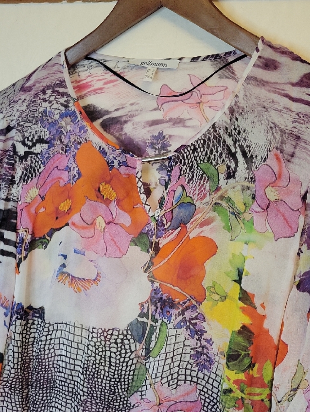 Steilmann Floral Print Three-Quarter Sleeve Blouse - Purple Multi